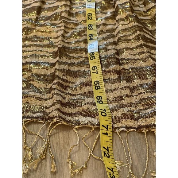 ANIMAL PRINT Scarf Brown Gold Metallic Fringe Wrap Shawl Zebra Viscose New - Picture 6 of 11
